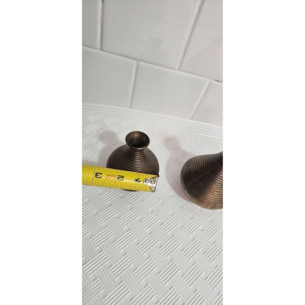 3 Bud Vase‎ Brass Solid Mid Century Modern Coil Graduated 2